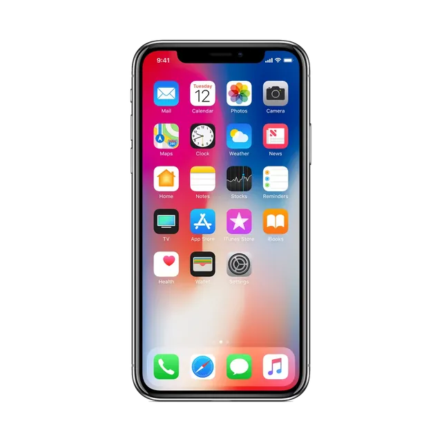 Apple iPhone X in Space Grey, front, home screen