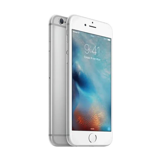 Apple iPhone 6s in Silver, front and back, side angle