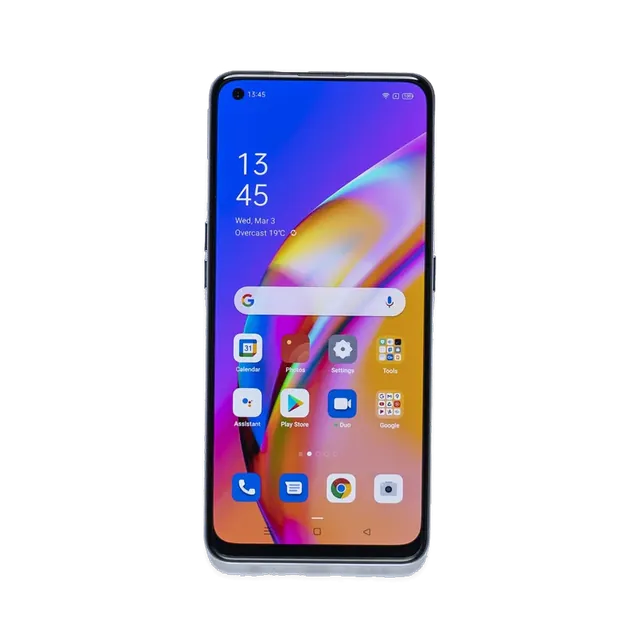 OPPO F19 Pro+ 5G in Space Silver, front, home screen