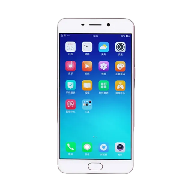OPPO A57 in Gold, front, home screen