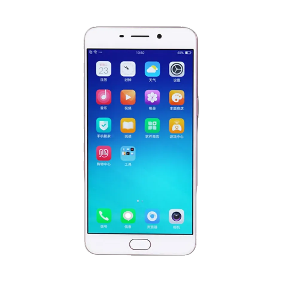 OPPO A57 in Gold, front, home screen