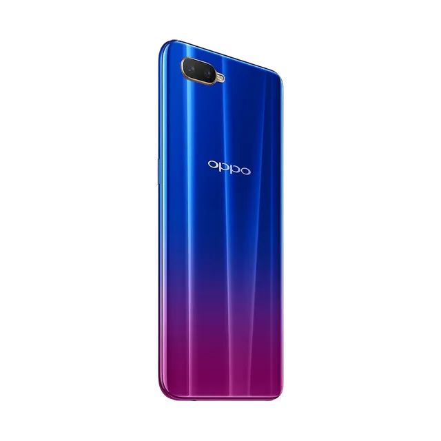 OPPO A18 in Glowing Blue, back, side angle