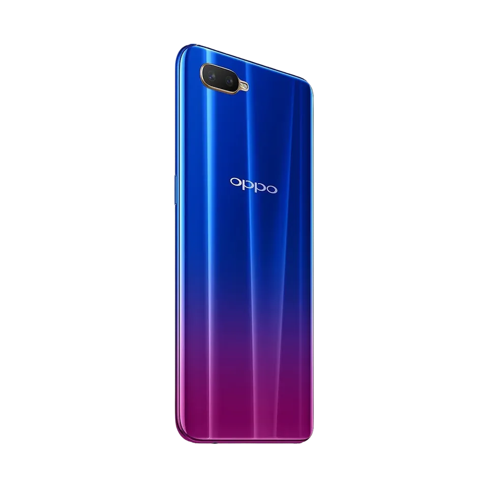 OPPO A18 in Glowing Blue, back, side angle