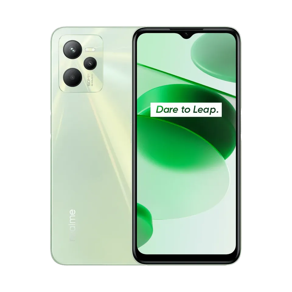 realme C35 in Glowing Green, back and front