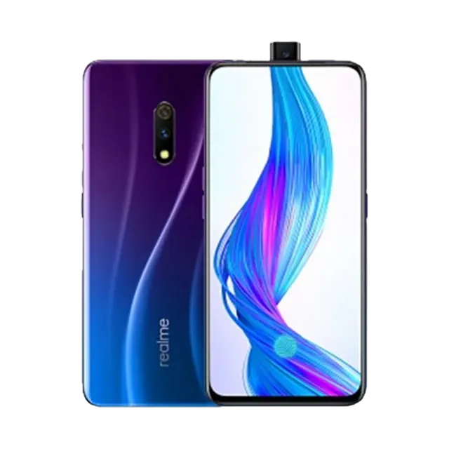 realme X in Punk Blue, back and front
