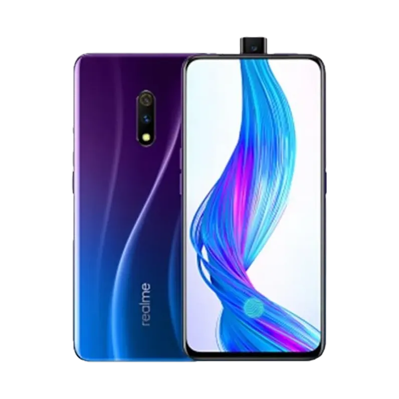 realme X in Punk Blue, back and front