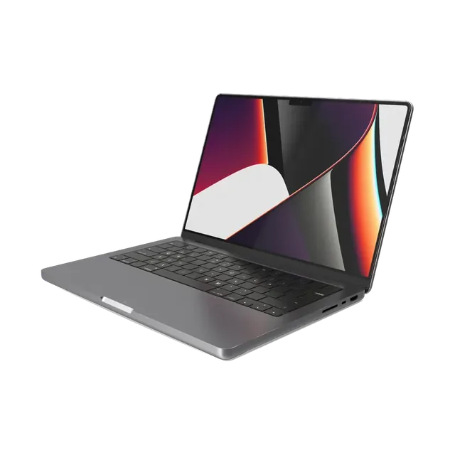 Apple MacBook Pro 14-inch in Space Black, open, side view
