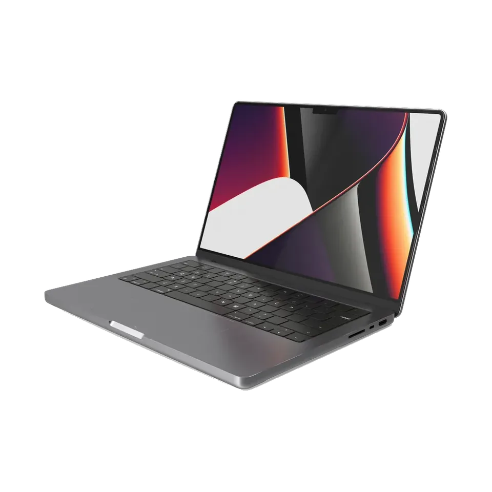 Apple MacBook Pro 14-inch in Space Black, open, side view