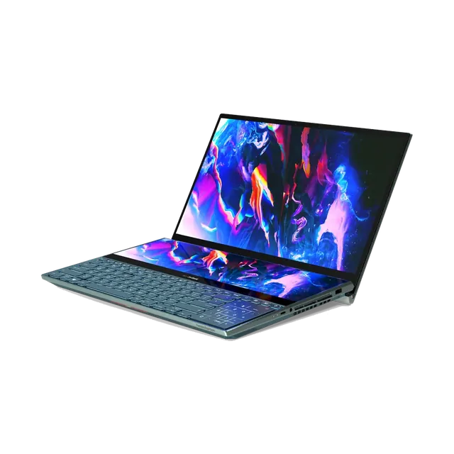 ASUS Zenbook Pro 14 Duo OLED with ScreenPad Plus, side angle