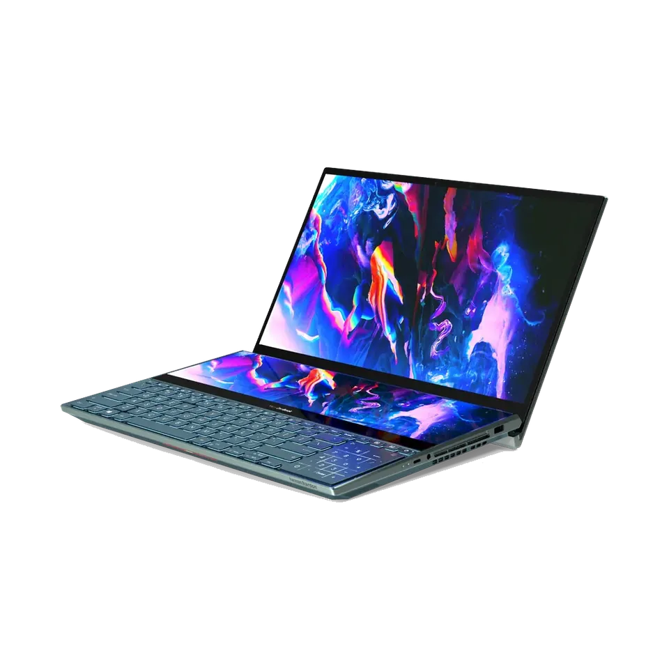 ASUS Zenbook Pro 14 Duo OLED with ScreenPad Plus, side angle
