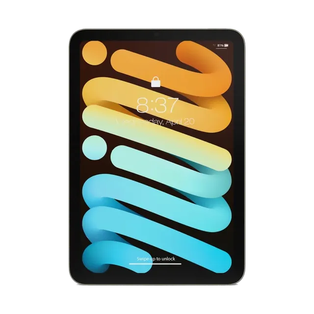 Apple iPad mini in Starlight, front, display on