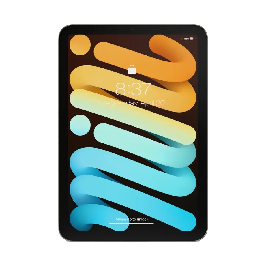 Apple iPad mini in Starlight, front, display on