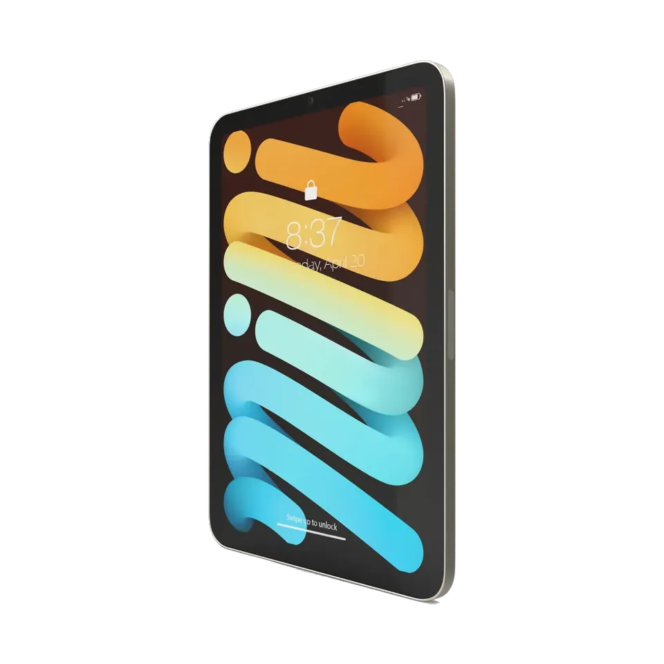 Apple iPad mini in Starlight, front, angled