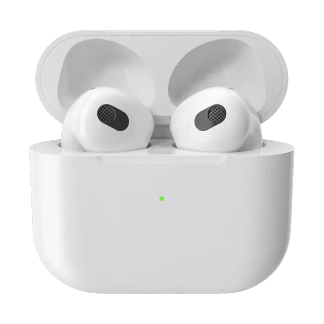 Apple AirPods 4 with charging case, case open with the earbuds inside