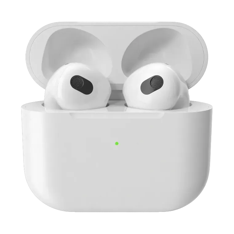 Apple AirPods 4 with charging case, case open with the earbuds inside