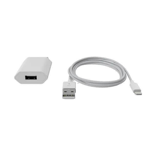 Apple 5W USB power adapter with Lightning cable, adapter and coiled cable