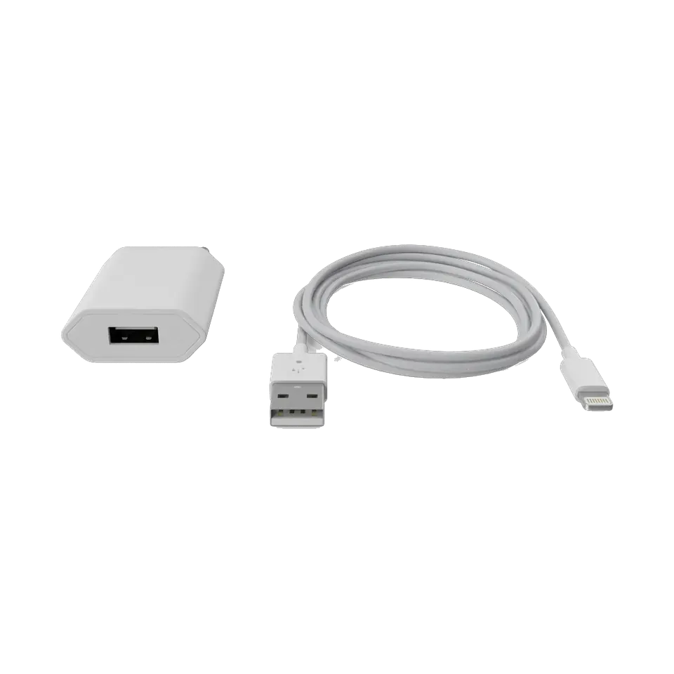 Apple 5W USB power adapter with Lightning cable, adapter and coiled cable