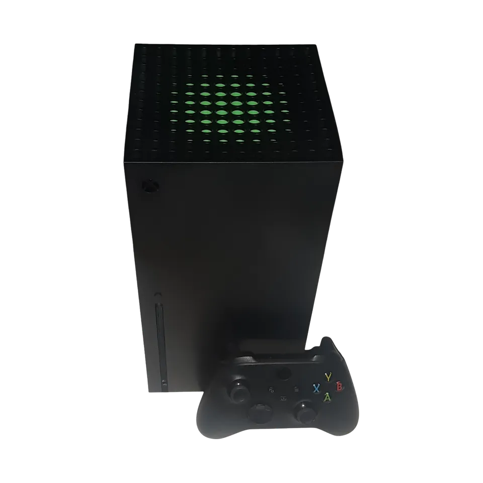 Xbox Series X console with a black wireless controller, front