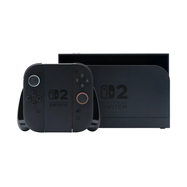 Nintendo Switch 2, docked, with the Joy-Con 2 grip