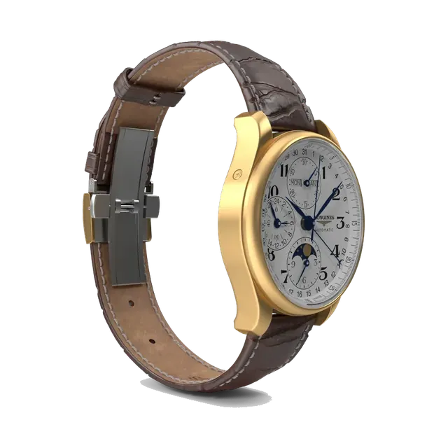 Longines Master Collection moonphase chronograph in yellow gold, case profile