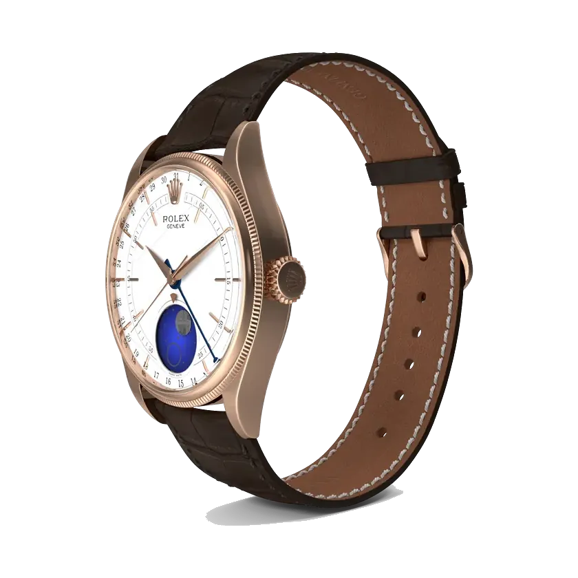 Rolex Cellini Moonphase in Everose gold, angled view