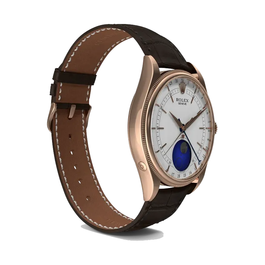 Rolex Cellini Moonphase in Everose gold, case profile and strap