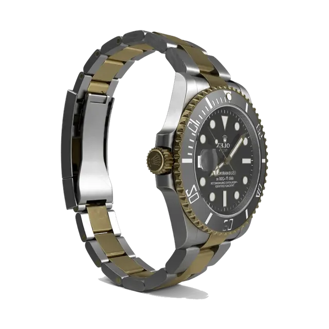Rolex Submariner Date two-tone with black bezel, side with the Glidelock clasp