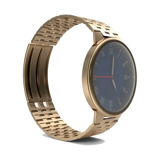 Daniel Klein gold-tone women's watch with navy dial, case profile