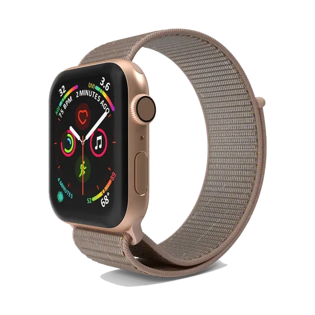 Apple Watch SE 3 in Starlight aluminium with Sport Loop, angled, with the Sport Loop