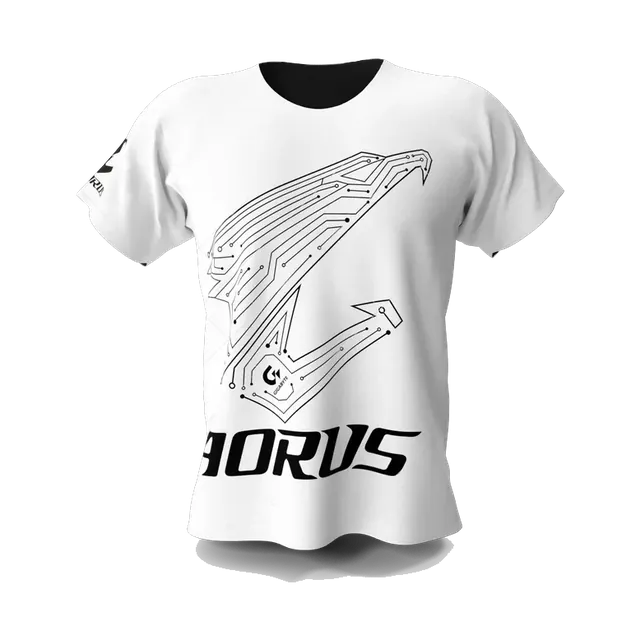 White AORUS gaming T-shirt with eagle print, front
