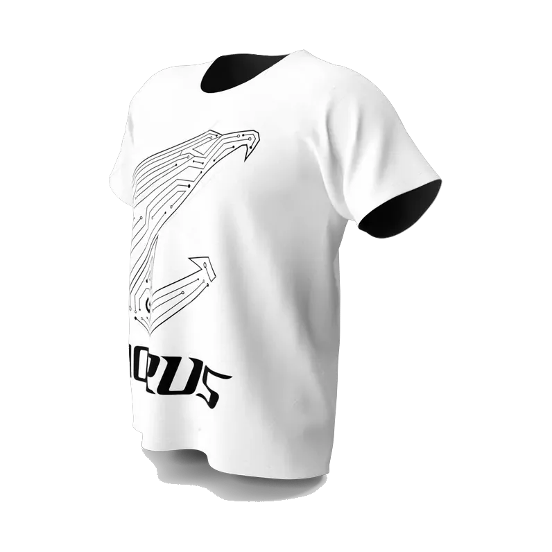 White AORUS gaming T-shirt with eagle print, angled view