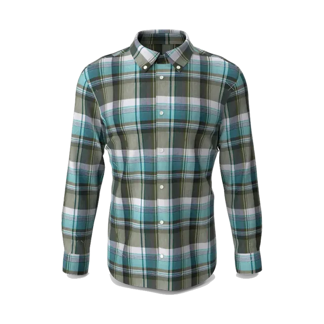 LC Waikiki green and blue check shirt, front