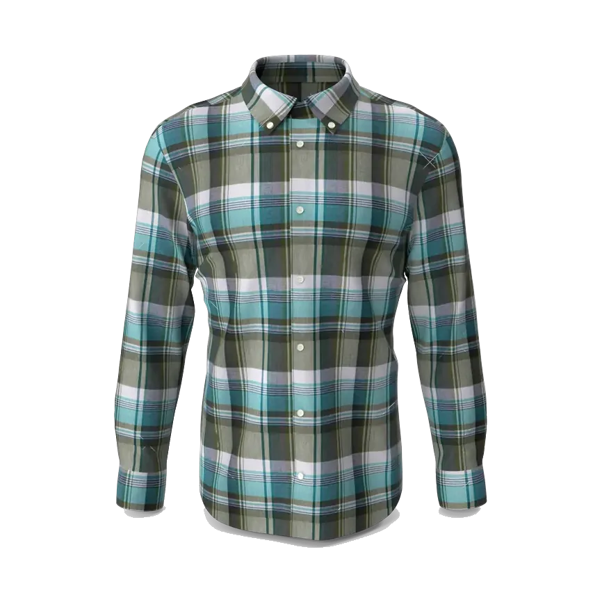 LC Waikiki green and blue check shirt, front