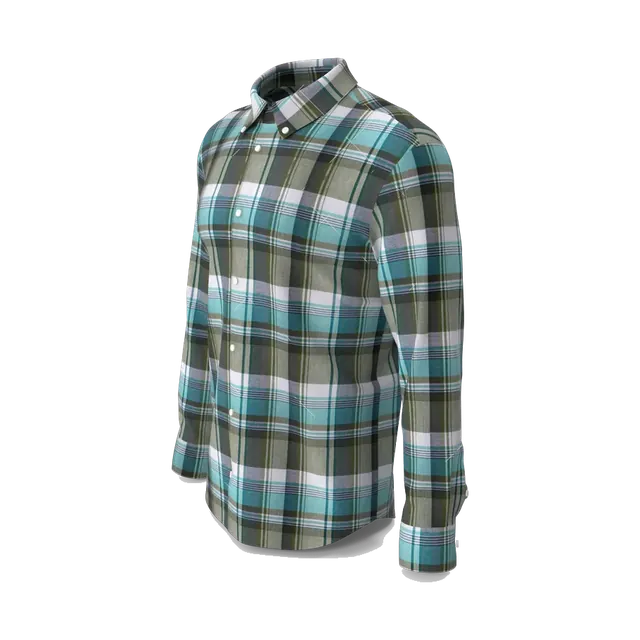 LC Waikiki green and blue check shirt, angled view