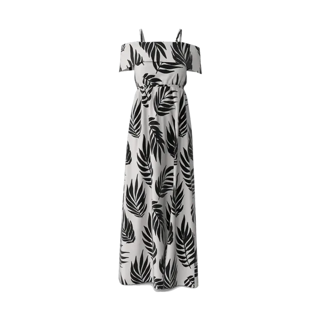 Andora black and white leaf-print maxi dress, front