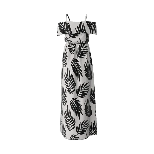 Andora black and white leaf-print maxi dress, back