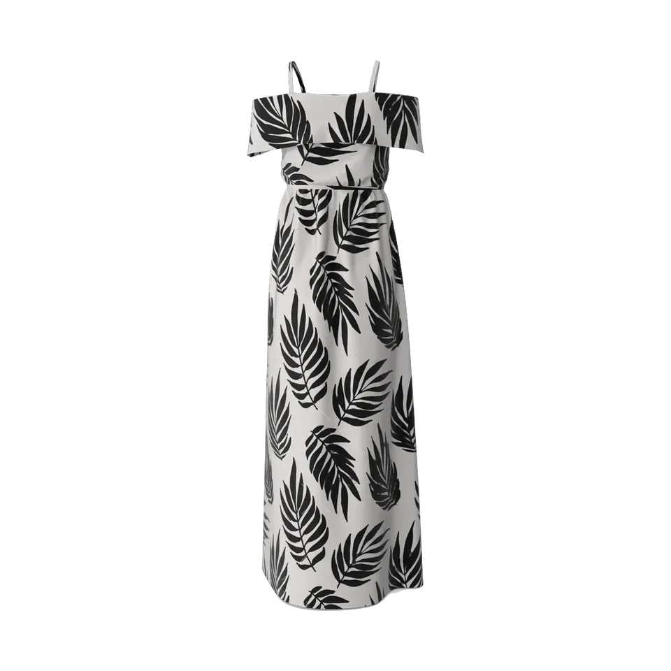 Andora black and white leaf-print maxi dress, back