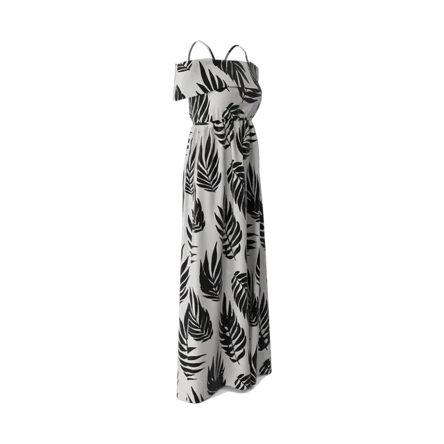 Andora black and white leaf-print maxi dress, angled view