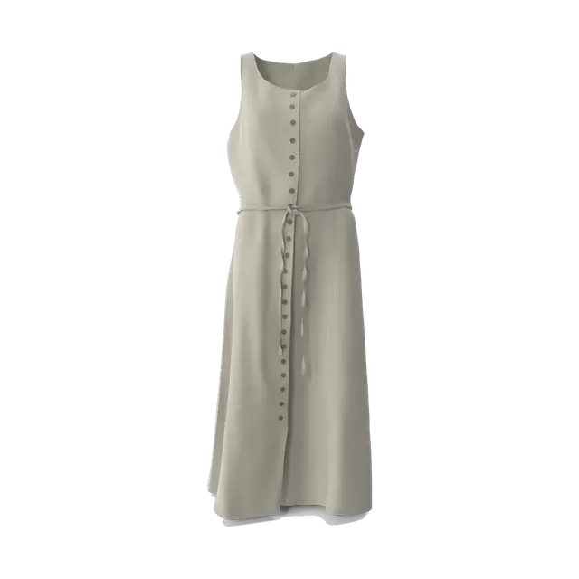 Mobaco stone-coloured linen-blend button-front midi dress, front