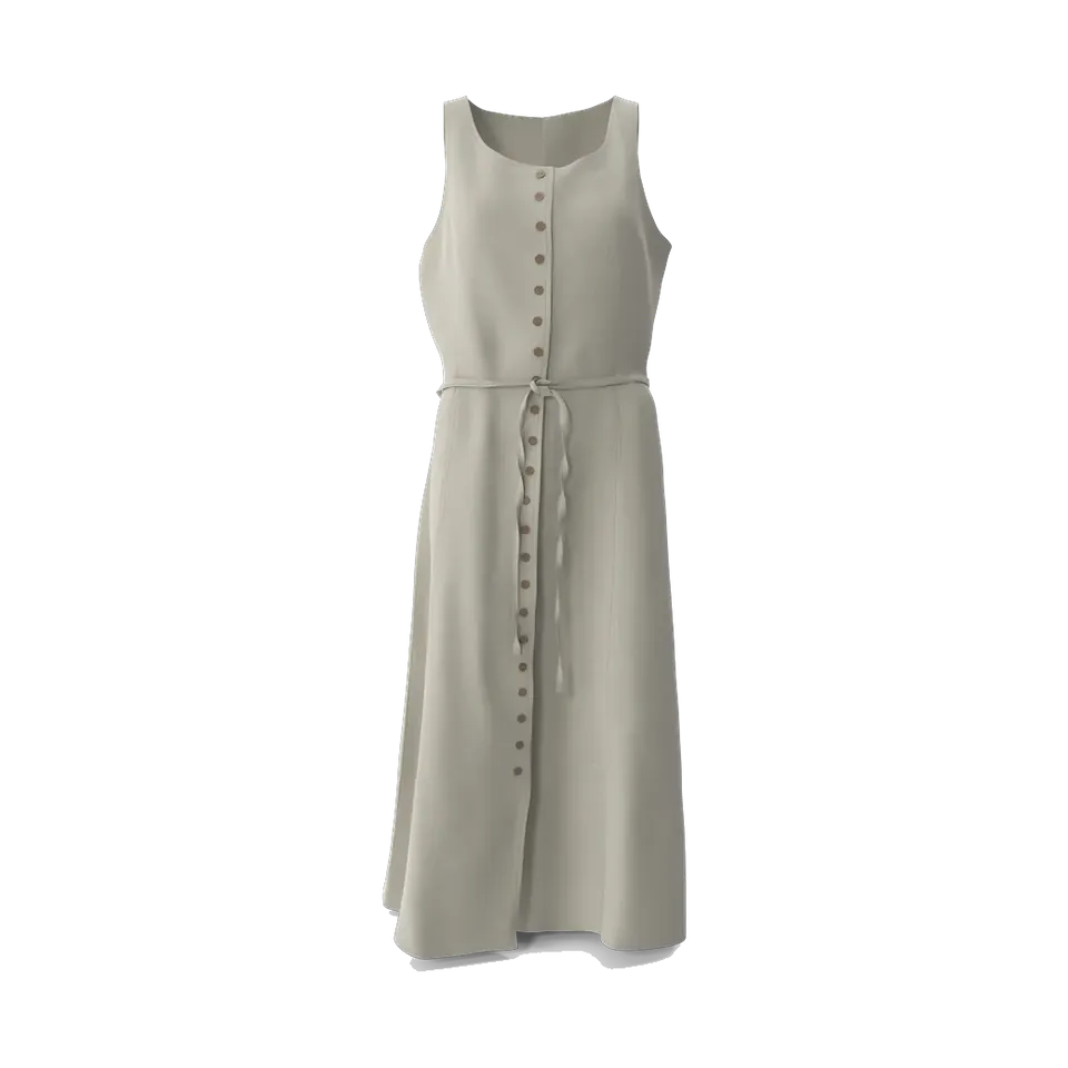Mobaco stone-coloured linen-blend button-front midi dress, front