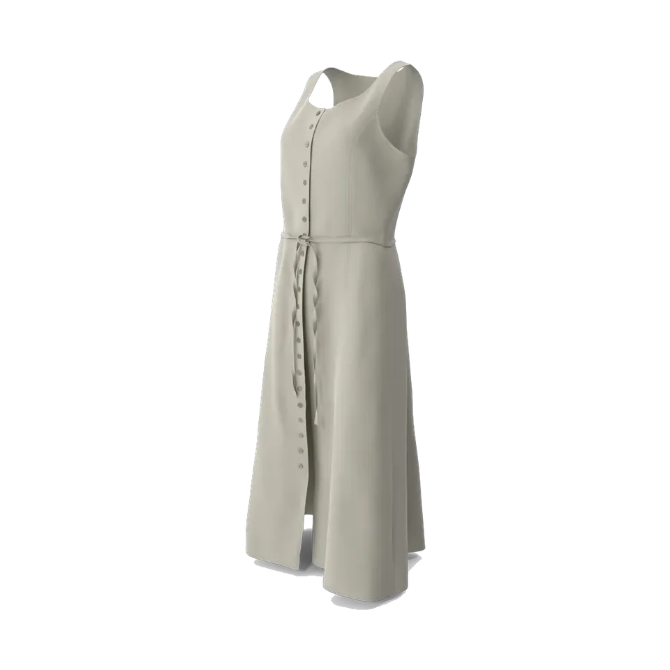 Mobaco stone-coloured linen-blend button-front midi dress, side