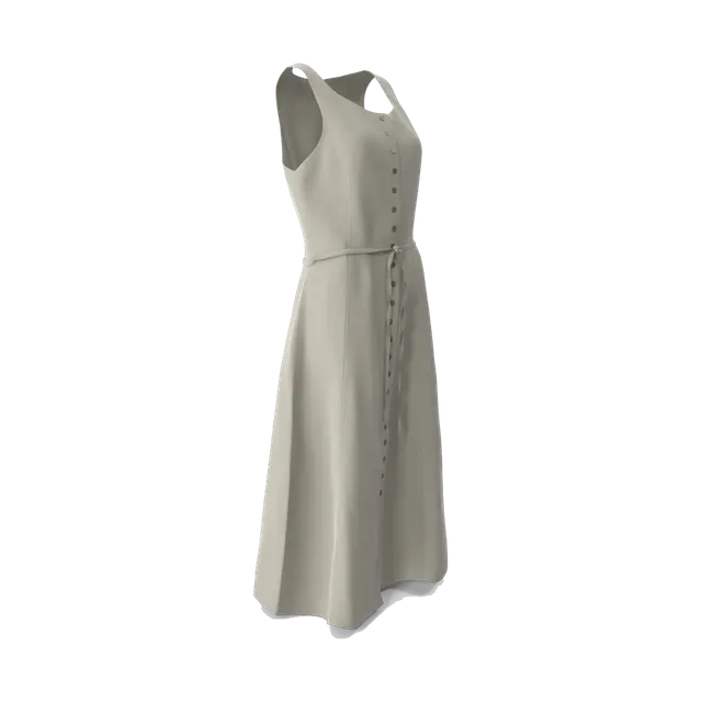 Mobaco stone-coloured linen-blend button-front midi dress, angled view