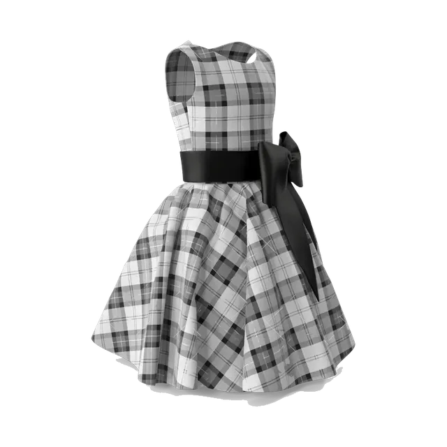 Girls' black and white tartan party dress with black bow, side