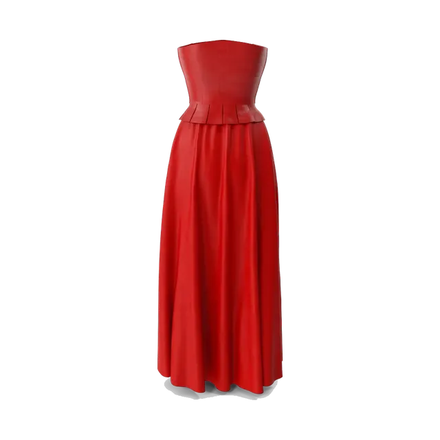 Faux-leather corset and satin maxi skirt set, in red, back