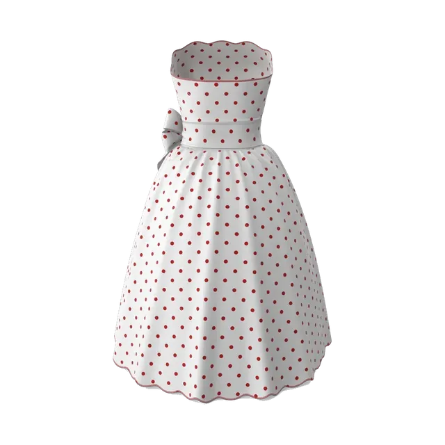 White strapless midi dress with red polka dots, back