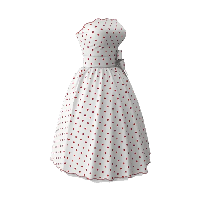 White strapless midi dress with red polka dots, side