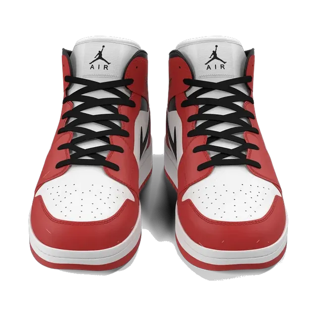 Nike Air Jordan 1 Mid in white, red and black, pair from the front