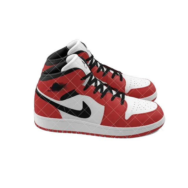Nike Air Jordan 1 Mid in white, red and black, pair at an angle