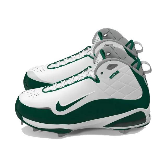 Nike Alpha Huarache baseball cleats in white and green, side