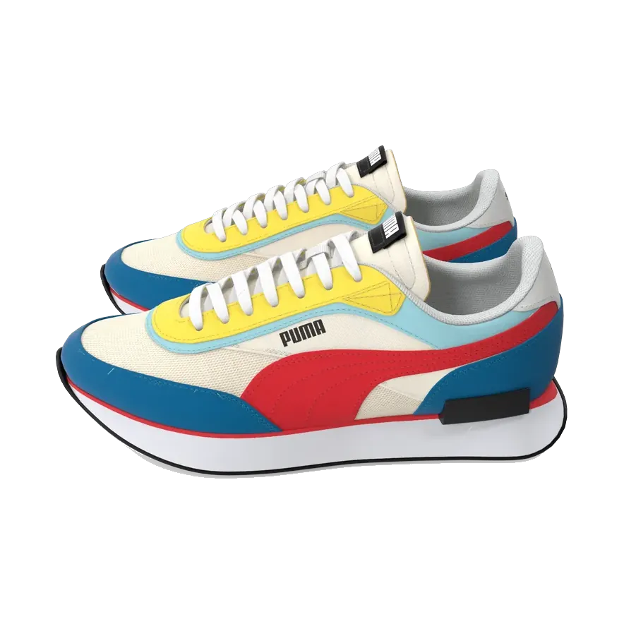 PUMA Future Rider sneakers in white, blue, red and yellow, side